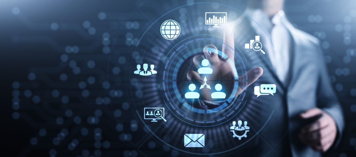 CRM Customer Relationship Management Enterprise Communication and planning software concept | eClouds Salesforce Consultants Developers in New York